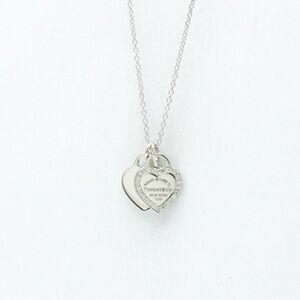 Tiffany & Co. 18K White Gold Diamond Mini Double Heart Tag Pendant Necklace